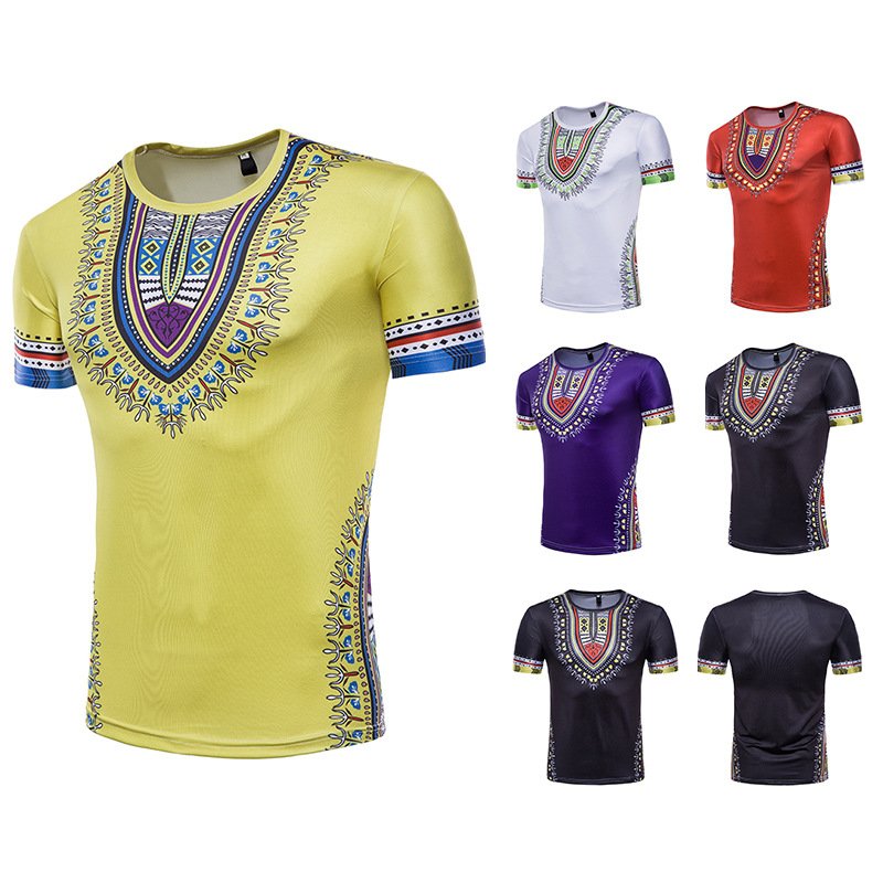 Foreign trade fashion male creative ethnic style floral 3D printing short sleeve T-shirt T404