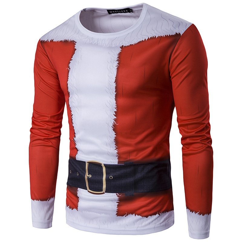 Foreign trade fashion men's new round neck 3D Santa Claus clothing printing long-sleeved T-shirt CT297