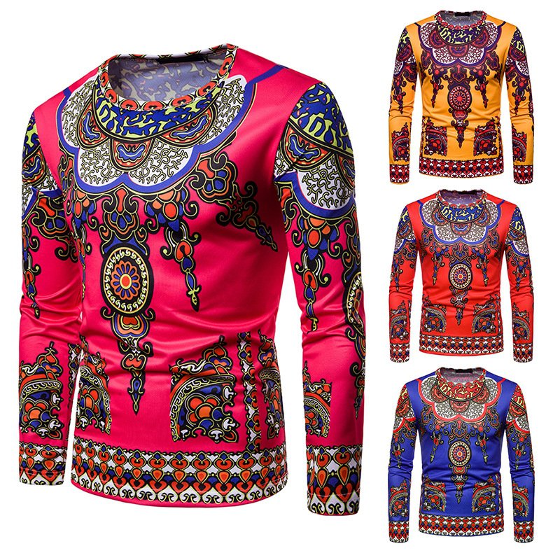 Cross-border e-commerce 3D ethnic style printing long-sleeved round neck T-shirt CT434