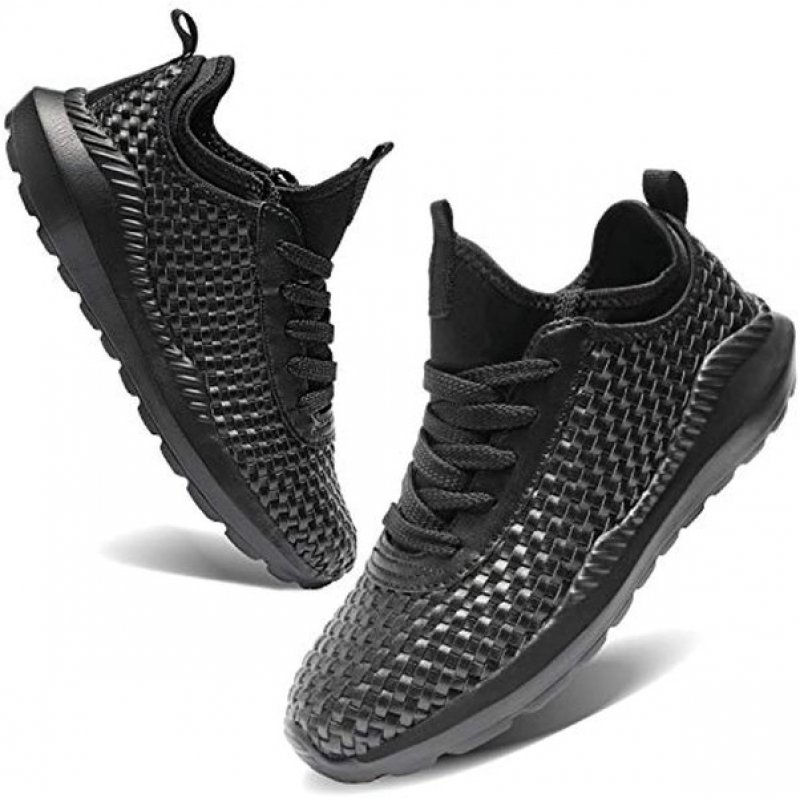 TIAMOU Walking Men and Women Running Shoes Sports Woven Slip Sneakers Casual Basketball Fashion Outdoor Movement Leisure Shoe 1black